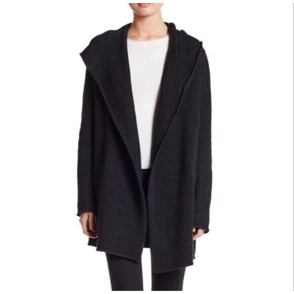 Vince Open Front Hooded Cardigan Medium M Wool Alpaca Cashmere Charcoal Gray Gre - Picture 1 of 6